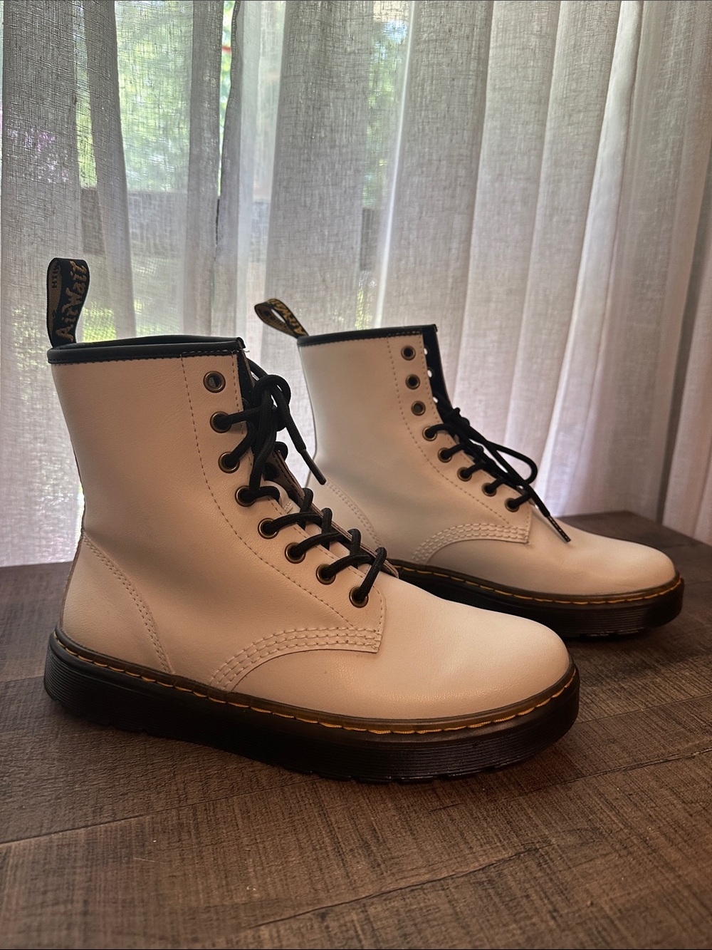 NWOB Dr. Martens White Lace-Up Combat Boots with Black Trim